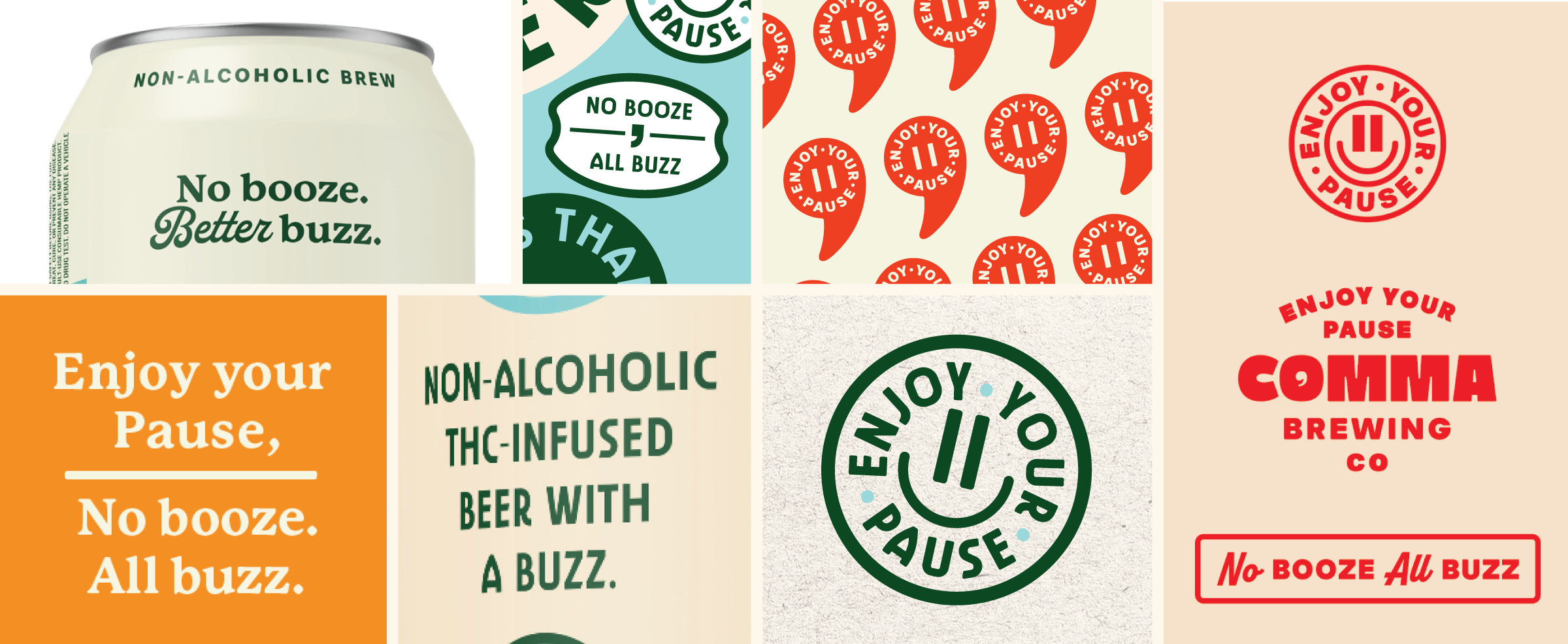 Comma's (a new THC-infused NA beer) shifting claims and taglines by CODO Design.