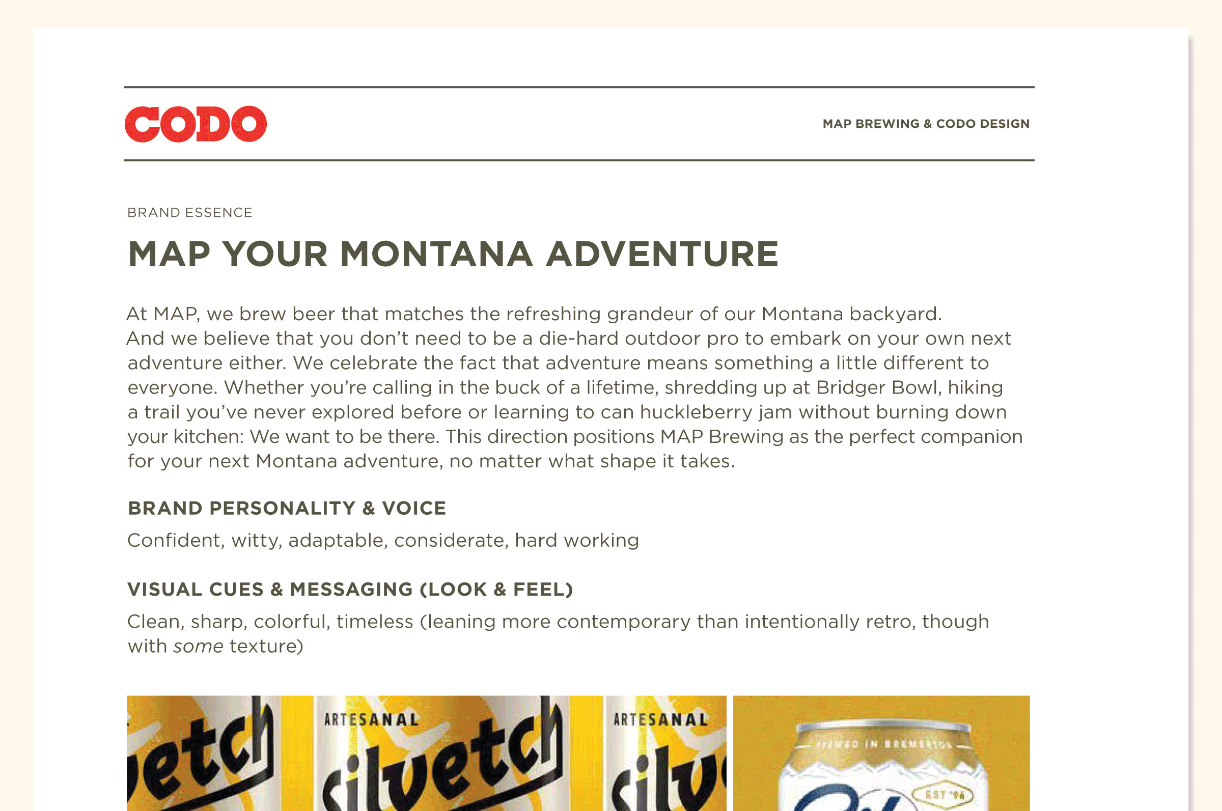 MAP Brewing's final Brand Essence and Strategy doc by CODO Design.