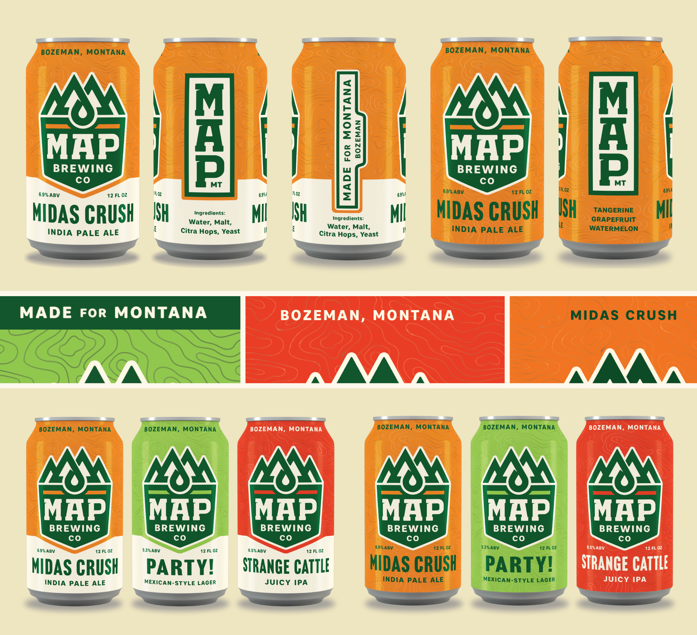 MAP Brewing's package design revisions by CODO Design during the rebrand process.