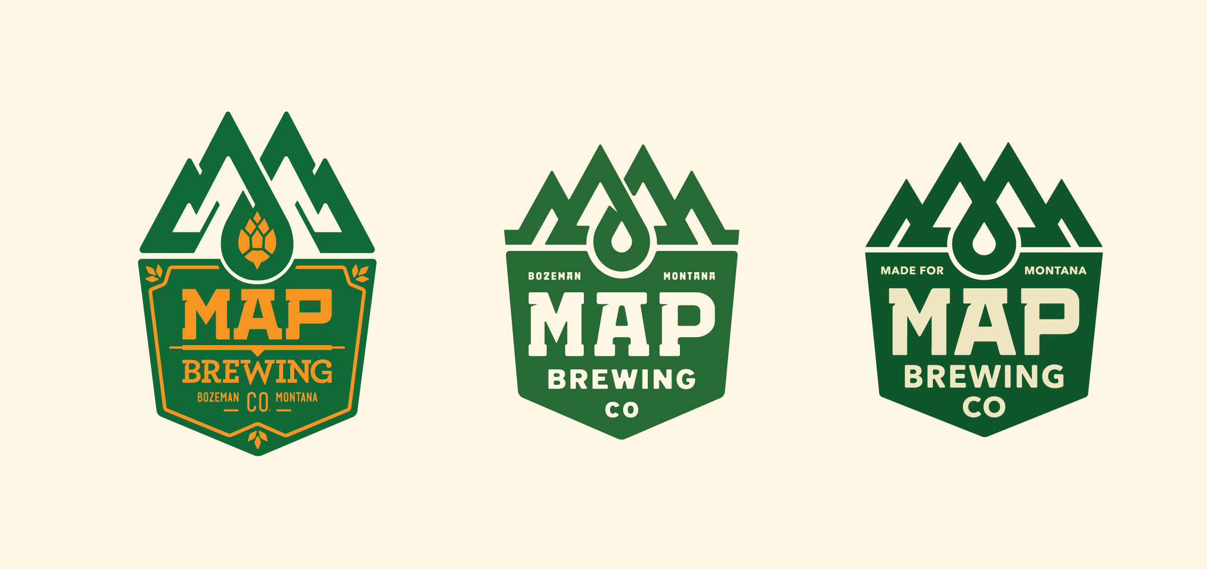 MAP Brewing Brand Identity concepts side by side.