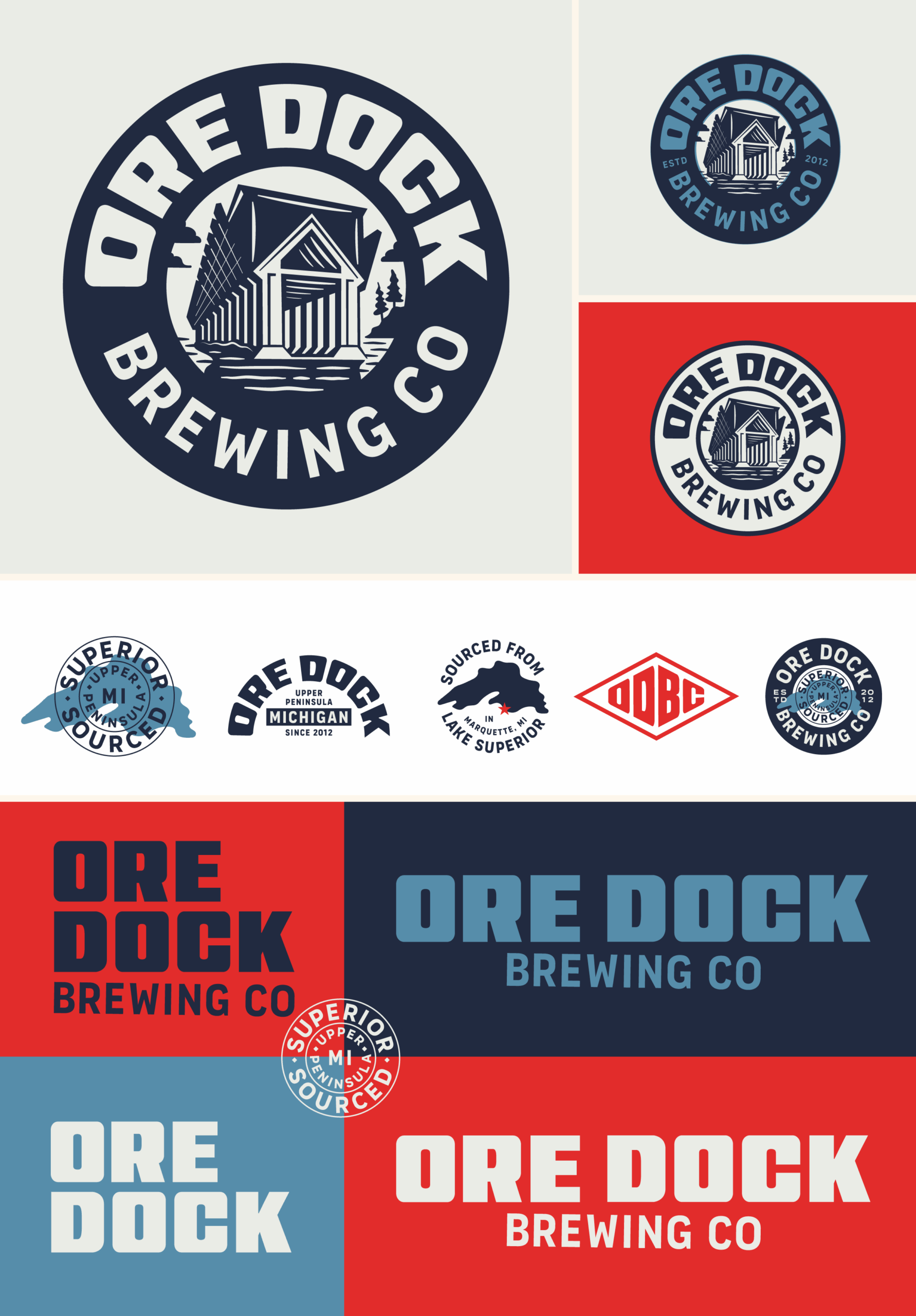 Initial brand identity concepts (Direction 1) for Ore Dock Brewing by CODO Design.