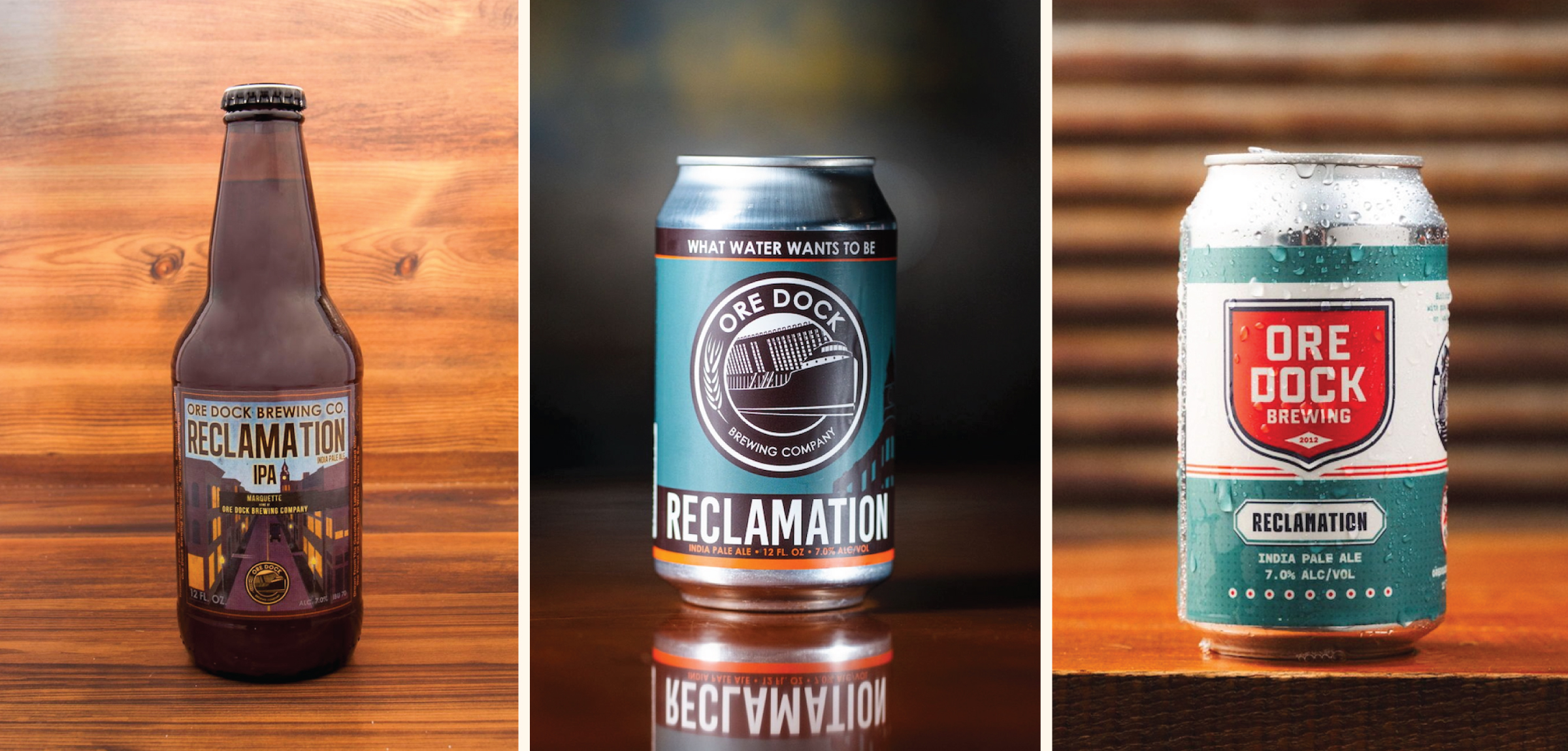 Ore Dock Brewing's package design evolution, from initial format to the latest update by CODO Design.