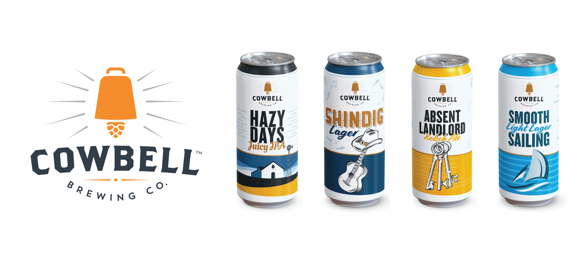 Cowbell Brewing's previous branding and package design